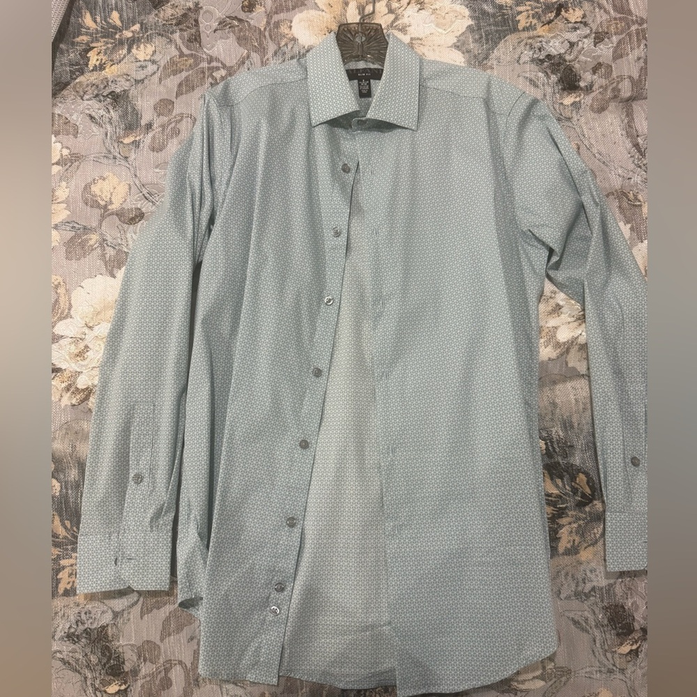 Alfani Light Blue Micro-Print Long-Sleeve Dress Shirt
